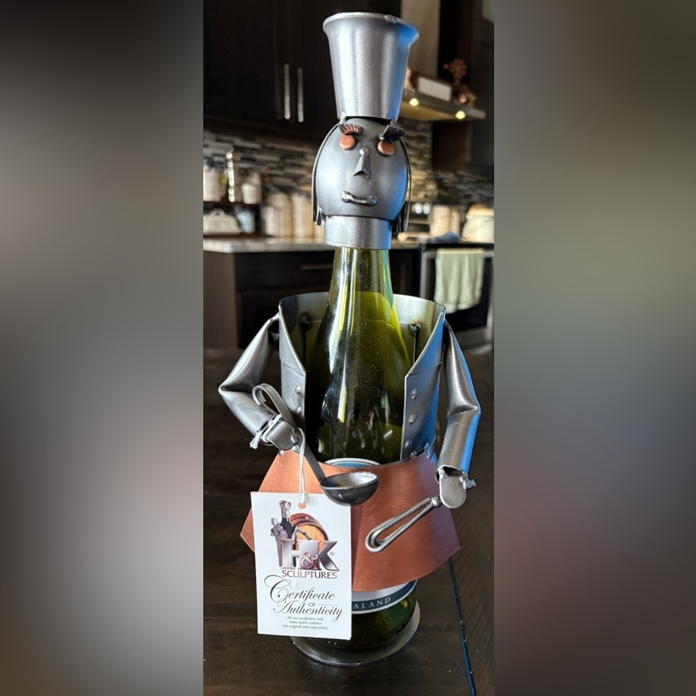 Silver and Brown Metal Wine Bottle Holder